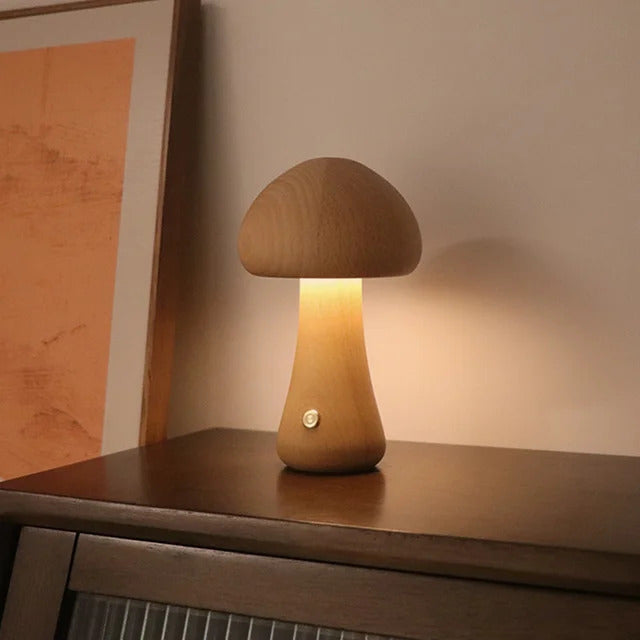 Lampe Champignon en Bois Massif